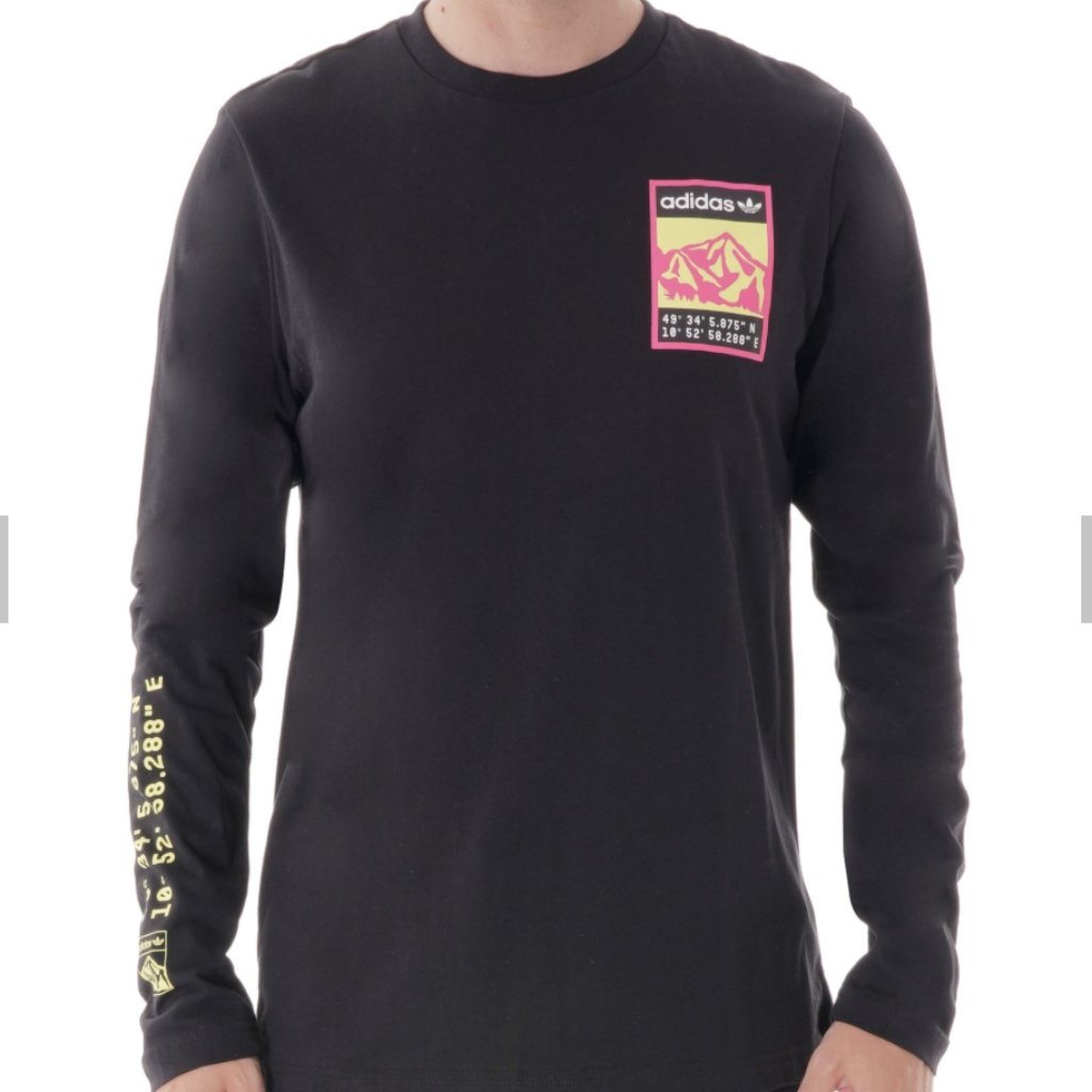 Adidas Men's Adiplore Black Long Sleeve Tee With Printed Coordinates Size Xl